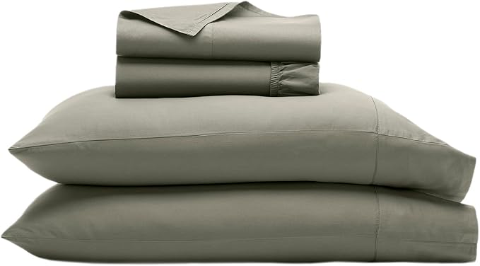 BOLL & BRANCH Signature Hemmed Sheet Set - Queen, Juniper - Luxury 100% Organic Cotton - Includes 1 Flat, 1 Fitted, 2 Pillowcases - Buttery Soft