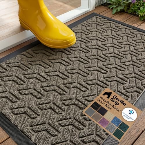 GORILLA GRIP WeatherMAX Door Mat, Indoor Outdoor Use, 29x17, Gray Geometric by GorillaGrip