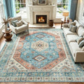 Lofus Living Room Rugs 8x10, Boho Terracotta and Blue Washable Carpet by Lofus