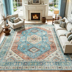 Lofus Living Room Rugs 8x10, Boho Terracotta and Blue Washable Carpet by Lofus