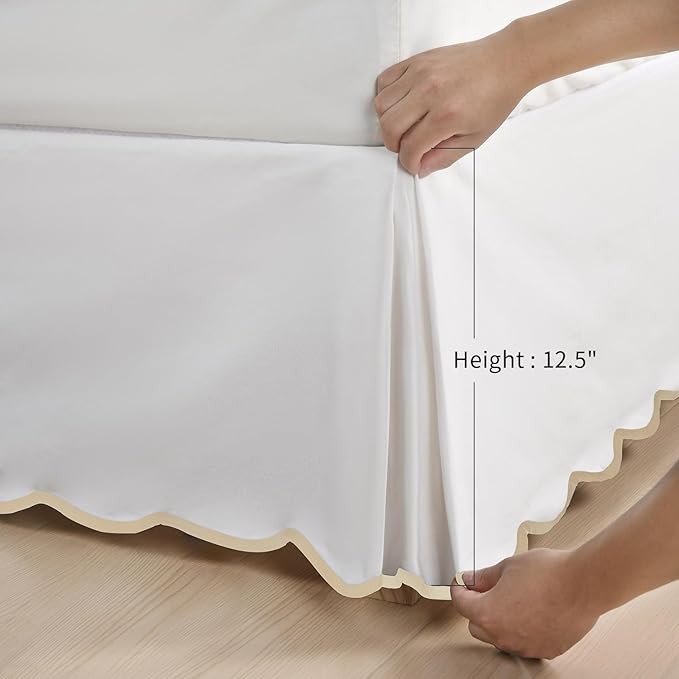 HIG King Bed Skirt - Easy Fit Scallop Edge Pleated Bedskirts with Spilt Coner, 12 Inch Drop Anti-Slip Dust Ruffle, Thick Fabric for Enhanced Privacy, Pre-Washed for Long-Lasting Use, Machine Washable