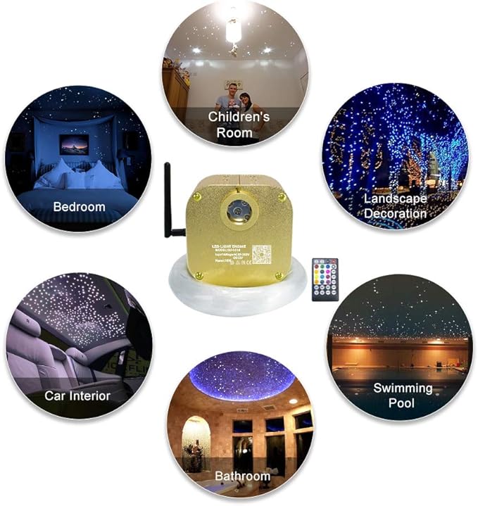 AMKI 16W Bluetooth Twinkle Fiber Optic Star Ceiling Lights Lamp Kit, LED RGBW Engine Driver APP/Remote Control (430pcs(0.03in+0.04in+0.06in)9.8ft)