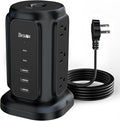Flat Plug Power Strip Tower with 9 Outlets 5 USB Ports (2 USB C), BESFAN 1625W 6.5Feet Extension Cord with Multiple Outlets, 1200J Surge Protector for Home Office Supplies, Dorm Essentials