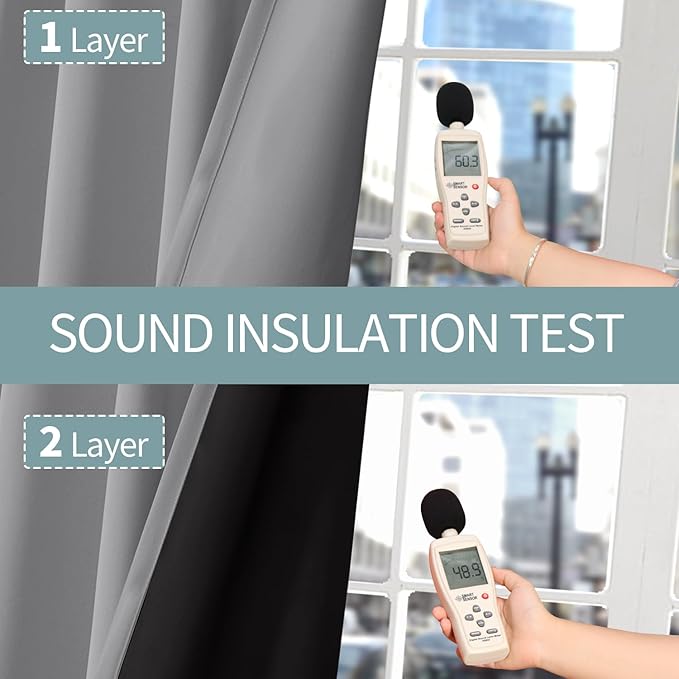 BGment Short 100% Blackout Curtains for Bedroom, Thermal Insulated Energy Efficiency Noise Reducing Grommet Curtains 45 Inch Length with Liner for Small Window 2 Panels Each 42 Inch Wide,Dove Grey