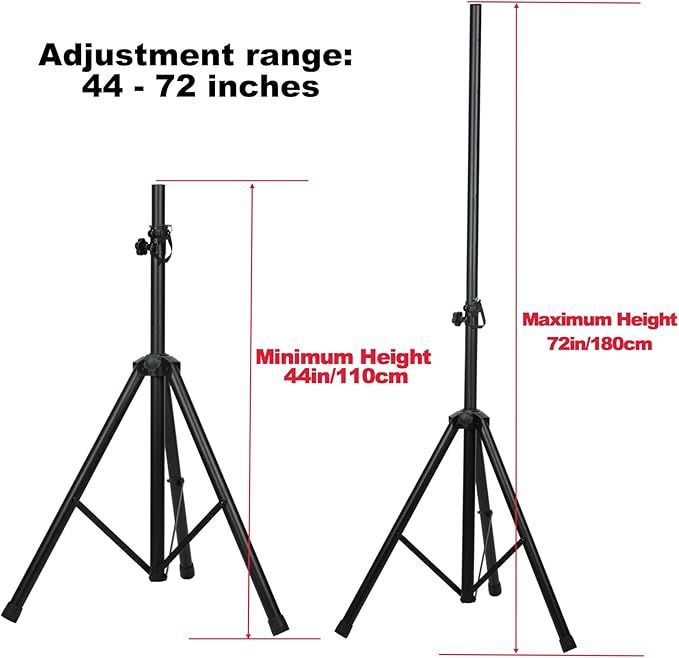 Howonder Heavy Duty Speaker Stand, PA Speaker Stand,Speaker Tripod Stand, Adjustable Height from 44 to 72 Inches，Hold up to 150lbs, HD-300 (2 Packs Black)