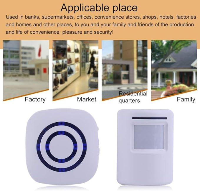 Door Chime,Wireless Business Door Motion Sensor Detector Smart Visitor doorbell Home Security Driveway Alarm with 1 Plug-in Receiver and 1 PIR Detector Weatherproof(White)