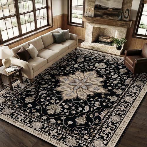 RELEANY Washable Area Rug, Large 9'x12', Black/Neutral - Image 4