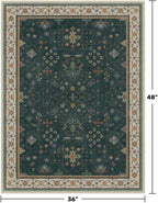 Dark Green Oushak 3x4 Large Entryway Rug - Modern Vintage Boho Floral, Washable Low Pile Non-Slip Area Rugs for Door Mat Indoor Entrance, Kitchen, Bedroom Beside Bed - Image 2