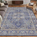 Washable Area Rug 5' x 7' Vintage Traditional Persian Mat - Foldable Distressed Non-Slip Machine Washable Carpet for Living Room Bedroom Kitchen Home Decor - Indigo and Gold by Unknown