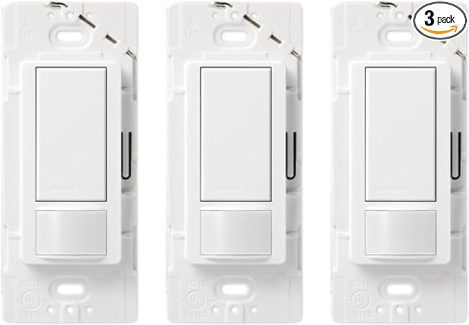 Lutron Maestro Motion Sensor Light Switch for Bathroom, Garage, Laundry Room, Closet, for Any Light Bulbs, Occupancy and Vacancy Sensor, Single-Pole Only, No Neutral Req, MS-OPS2-WH-3, White, 3 Pack