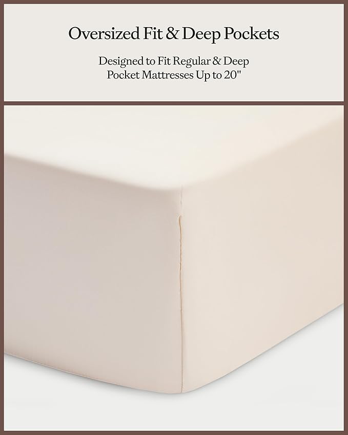 Cozy Earth Luxury Bed Sheet Set - 100% Viscose from Bamboo Fabric, Ultra-Soft & Breathable, Fits Regular & Deep Pocket Mattresses up to 20" - 4 Pieces Full Sheet Set Oat