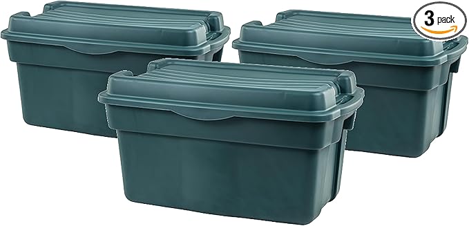 Rubbermaid ECOSense High-Top Storage Totes 28 Gal Pack of 3 Durable, Reusable, Large Plastic Storage Bins with Resting Hinged Lid, Made from Recycled Materials