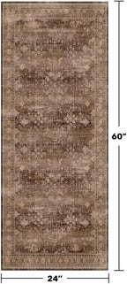 Brown 2x5 Entryway Runner Rugs, Small Runners for Kitchen, Door Mat Indoor Entrance, Bathroom, Non-Slip Low-Pile Washable Stain Resistant, Vintage Taupe Earthy Decor - Image 2