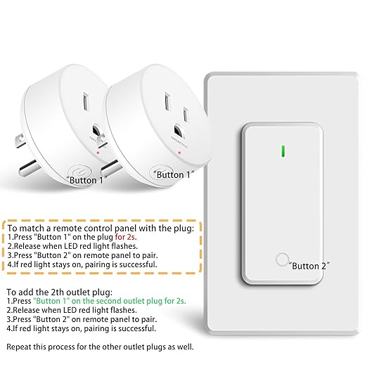 15 amp Plug with Remote,GreenCyle 3 Remote Control Outlet Plug with 1 Switch,Wireless On/Off Light Switch Wall Mounted,15A/1500W,TUV List,No Wiring Needed,500ft RF Range,for Lamp,Household Appliances