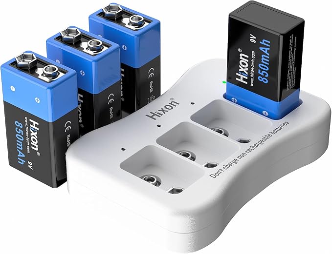 9v Rechargeable Batteries,9 Volt Rechargeable Batteries with Charger kit,4-Pack 850mAh 9v Lithium Batteries for Alarms Wireless Microphones Smoke Detectors Toys Flashlights and More