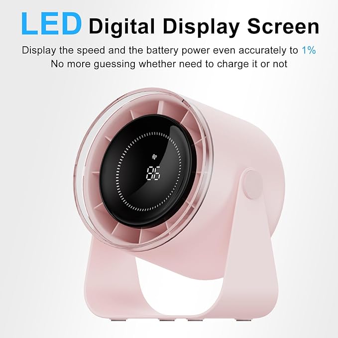DURBESTER Small Desk Fan, 28dB Ultra-Quiet Desktop Air Circulator with 115° Adjustable Tilt, 100 Speeds, Rechargeable Battery, USB-Powered, Portable for Bedroom, Office, Kitchen, Travel - (Pink)