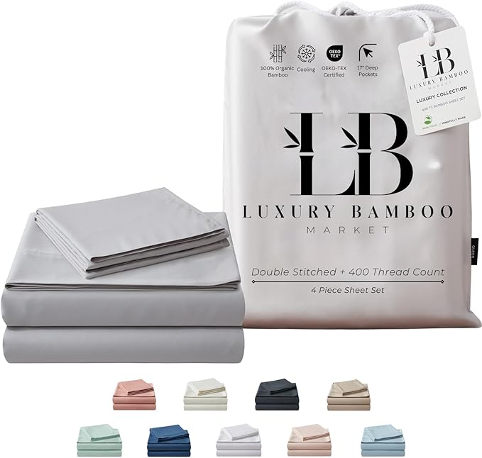 Split King Size Sheet Set | 2 Fitted Sheets for Sleep Number & Adjustable Beds | Organically Grown | Ultra Soft & Cooling |100% Viscose | 17" Deep Pocket [Dove Grey]