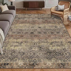 Washable Area Rug 6' x 9' Vintage Traditional Persian Mat - Foldable Distressed Non-Slip Machine Washable Carpet for Living Room Bedroom Kitchen Home Decor - Umber and Slate by Unknown