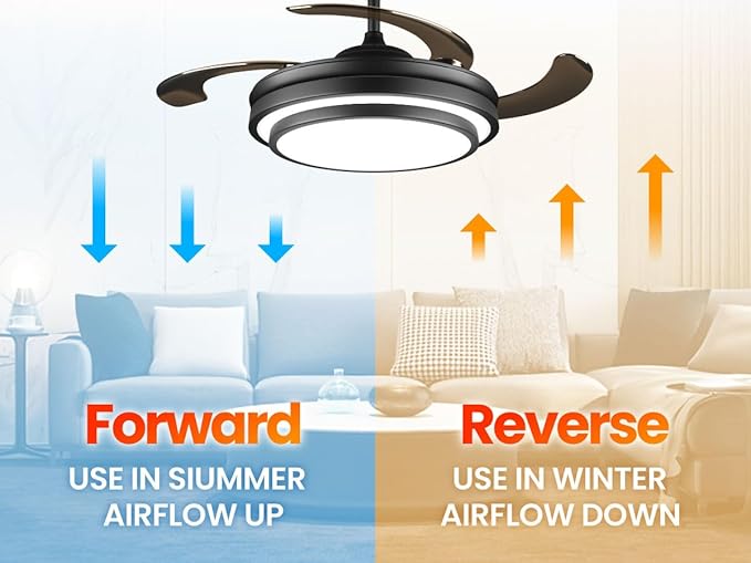 48 Inch Retractable Ceiling Fan with Lights and Remote,Black Fandelier Ceiling Fan with APP Control 6 Speed Dimmable LED Ceiling Fans Silent Reversible Motor for Bedroom Kitchen Living Room