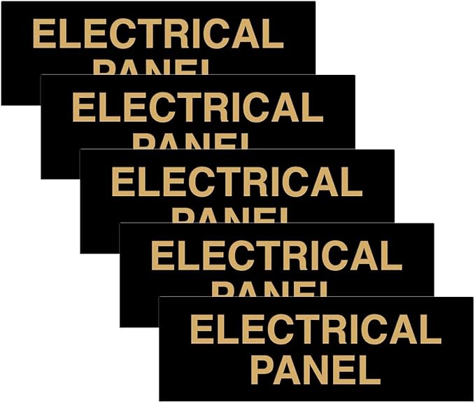 All Quality Basic Electrical Panel Sign - Fire Regulation Safety Compliance Sign - Black/Gold - Medium (5 Pack)