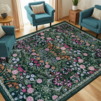 PLHXFR 6x9 Area Rug Living Room: Floral Washable Boho Carpet Dark Green - Image 2