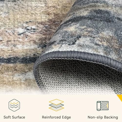 RELEANY Washable 6'x9' Abstract Area Rug for Living Room Ash Brown - Image 4