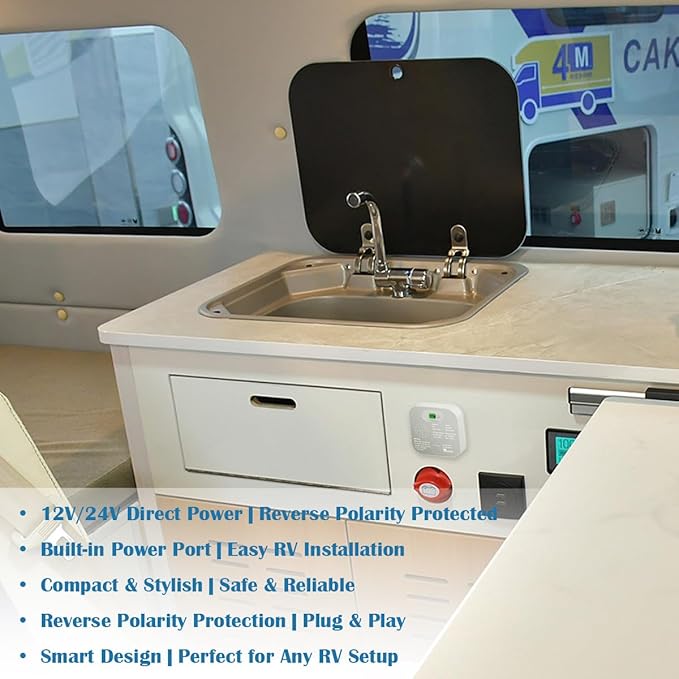 RV Carbon Monoxide Detector & Propane/Natural Gas Detectors, 10-Year Lifespan, 3-in-1 Gas Alarm for Camper, Home, Voice Alert with LCD Display, USB-C & 12V DC Powered, Compact Design