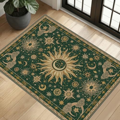 Vacuum-Friendly, 2x3 Washable Area Rug, Green Gold Yellow by meejou