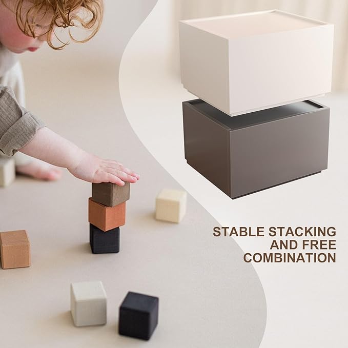 Stackable Storage Drawers, Wooden Drawer Storage Organizer, Modern Nightstands with Wooden Drawers, Small Storage Cabinet, Modular Design, Available in 2 Sizes for Versatile Use Grey Small