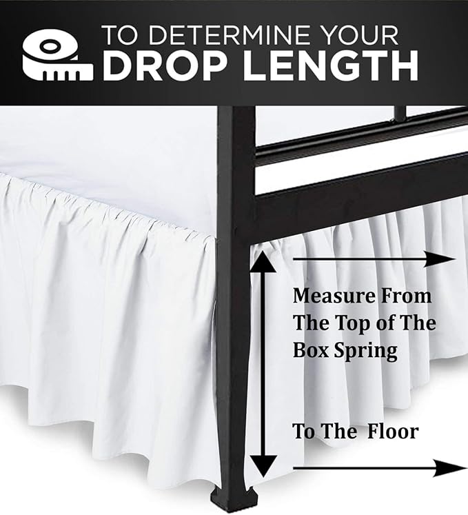 Ruffled Bed Skirt with Split Corners, White, Queen 24 Inch Drop Bedskirt, Hotel Quality Brushed Microfiber Wrinkle Free Dust Ruffle Bed Skirt Queen Size