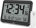 WallarGe Atomic Clock with Indoor Outdoor Temperature - 8.5'' Digital Clock Battery Operated, Self-Setting, 4 Time Zones, DST
