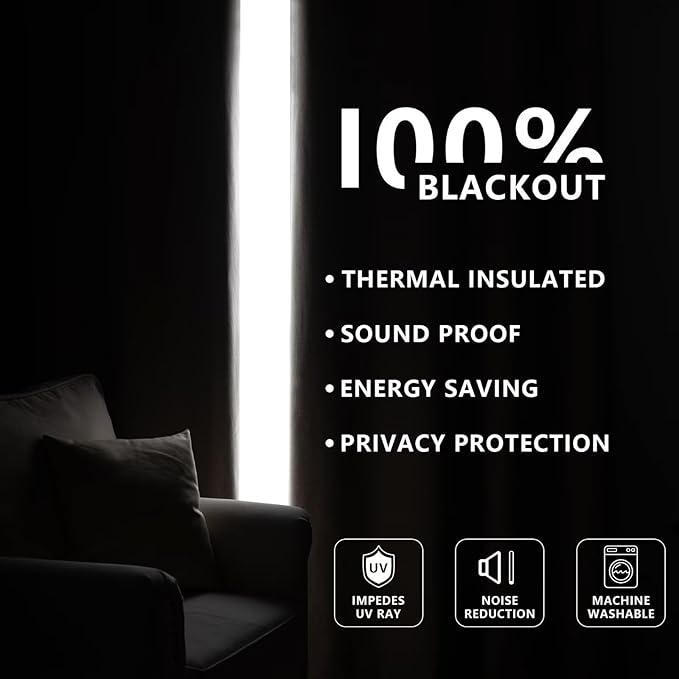 100% Blackout Linen Curtains for Bedroom 84 Inches Long, Black Out Thermal Insulated Grommet Curtains 2 Panels Set,Sun Blocking Privacy Drapes Living Room Nursery (52W × 84L inch, Beige)