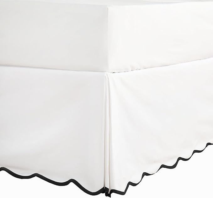 HIG Off-White Chic Twin XL Bed Skirt - Easy Fit Scallop Edge Pleated Bedskirts, 14 Inch Drop Anti-Slip Dust Ruffle, Thick Fabric for Enhanced Privacy, Pre-Washed for Long-Lasting Use(N60022)