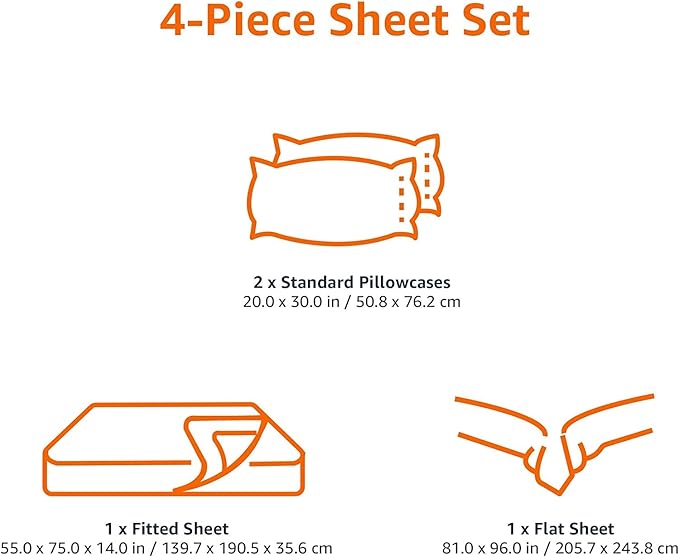 Amazon Basics Lightweight Super Soft Easy Care Breathable Comfortable Microfiber 4 Piece Bed Sheet Set with 14-Inch Deep Pockets, Full, Black, Solid