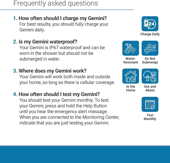 Connected Caregiver Safety+ Gemini 4G Medical Alert System for Seniors: Advanced, Fall Detection, 24/7 Monitor, WiFi Locate, SOS Button, Small, Lightweight, (Call to Activate)