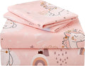 JSD Pink Unicorn Kids Sheet Set Full Size, 4 Piece Girls Rainbow Printed Microfiber Bed Sheets Deep Pocket