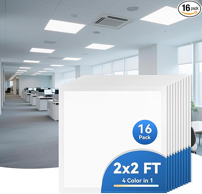 CycevSun 16-Pack 2x2 LED Flat Panel Light - Drop Ceiling, 30/40/50W Selectable, 5500LM, 4CCT 3000K/4000K/5000K/6000K Switchable, 0-10V Dimmable, 100-277V, ETL Listed