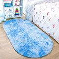 Noahas Oval Fluffy Blue Rainbow Rug 2.6X5.3 Small Kids Rugs for Bedroom Girls And Boys Aesthetic,Bedside Bedroom Rug,Ultra Soft Runner Carpet Modern Shaggy Nursery Area Rugs Home D飯r by ModernHomeDecor