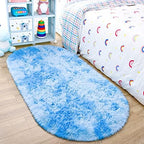 Noahas Oval Fluffy Blue Rainbow Rug 2.6X5.3 Small Kids Rugs for Bedroom Girls And Boys Aesthetic,Bedside Bedroom Rug,Ultra Soft Runner Carpet Modern Shaggy Nursery Area Rugs Home D飯r by ModernHomeDecor