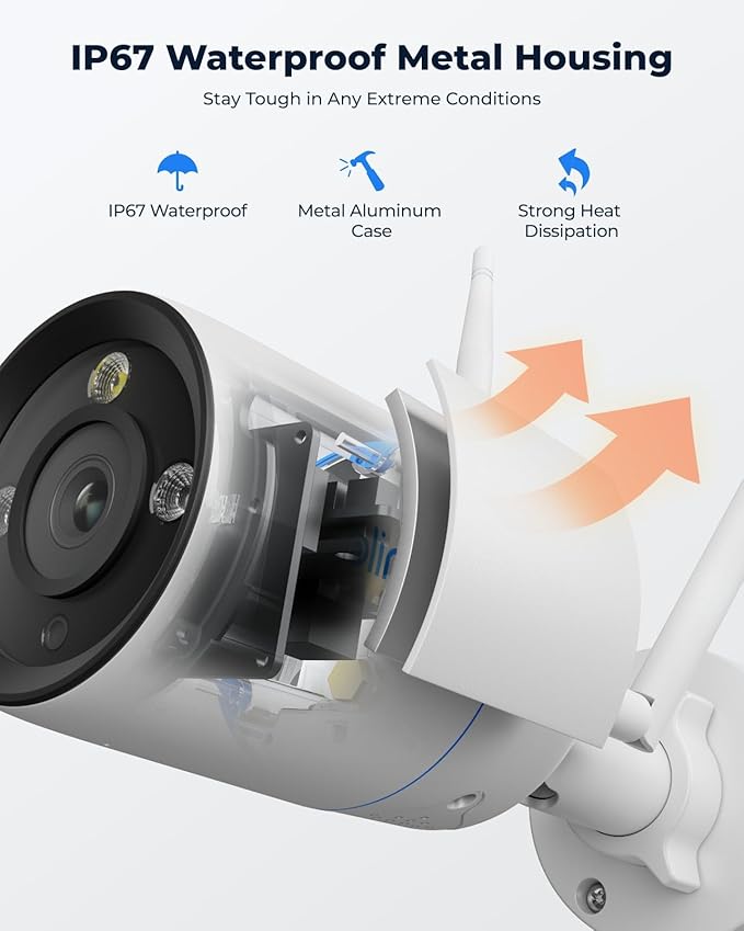 REOLINK 4K Home Security Camera, 2.4/5GHz WiFi Outdoor Camera, Plug-in Power (DC 12V/1A), Human/Vehicle/Pet Detection, Color Night Vision, Two-Way Talk, 24/7 Recording, IP67 Waterproof, RLC-810WA