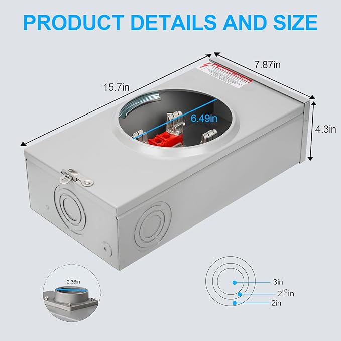 200 Amp Meter Socket, 4 Jaw Meter Base, 600V 3 Wire Ringless Type, with Horn Bypass Meter Cover Plate, Suitable for Overhead/Underground Feed