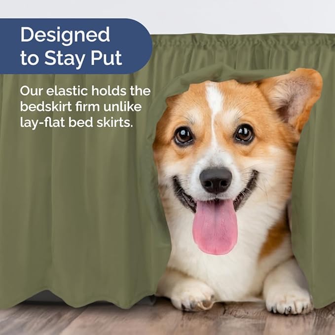 Wrap Around Dust Ruffle Bed Skirt - Sage Green - for Full Size Beds with 15 Inch Drop - Elastic Strap - Adjustable Pleated Bedskirt with Brushed Fabric and Wrinkle Free - for Women, Men, Kids & Teens