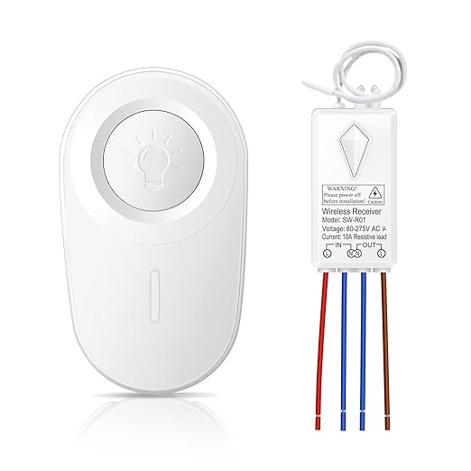 Thinkbee Wireless Light Switch and Receiver Kit - Mini Remote Control Switch for Ceiling Lights, Lamps, Lighting Fixture, No in-Wall Wiring No WiFi Needed, Pull Chain Replacement
