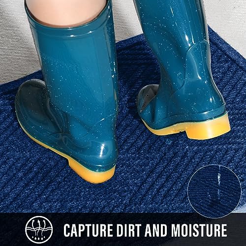 HIYARD Sturdy Front Door Mat, Absorbent Muddy Dirt Resist Welcome Door Mats Outdoor Indoor, Stain and Fade Resistant, Non-Slip Rubber Backing Low Profile Doormat for Entryway, 47×32, Blue - Image 3