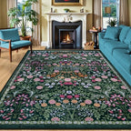 PLHXFR Area Rug 10x14 Living Room: Floral Washable Boho Carpet Dark Green by PLHXFRSoftAreaRugs