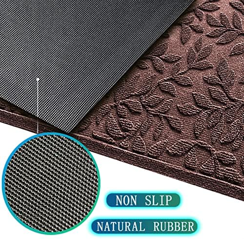Bulijojo Sturdy Front Entrance Doormats,Durable Heavy Duty Welcome Mat,Thick Absorbent Natural Rubber Non Slip Mat,Easy Clean Entryway Mat 17x30 Inch Leaves Brown - Image 4