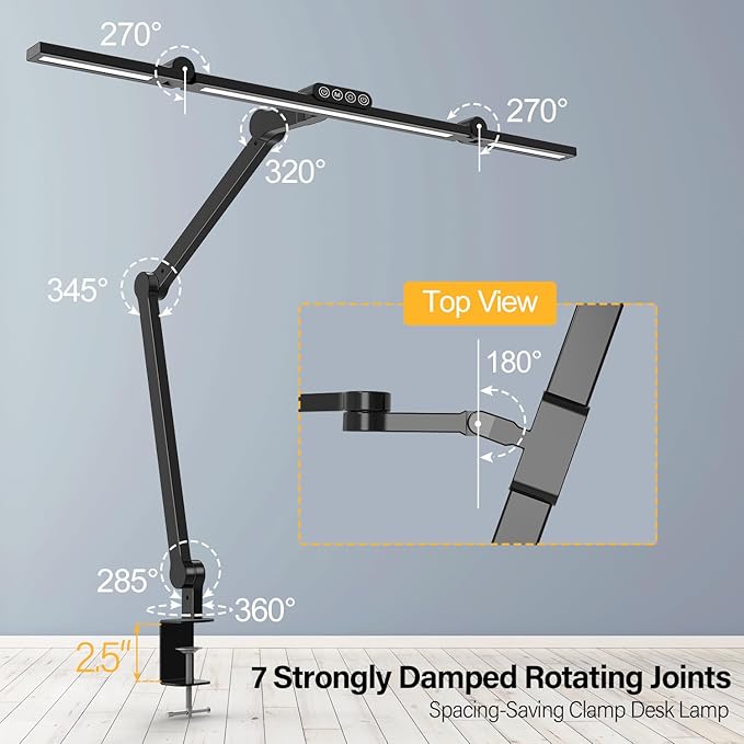Micomlan Desk Lamp with Clamp, Architect Led Desk Lamp for Home Office with Remote Control, 24W Ultra Bright Auto Dimming Computer Light Adjustable Table Light for Working Workbench (Remote)