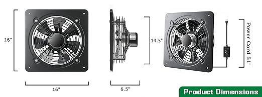 MEOZRI 16 Inch Window Exhaust Wall Mounted Ventilation Basement Extractor Industrial Fan 720 CFM High-Speed1460 RPM Industrial Fan for Home Garage Office Commercial Use (16 Inch+Speed Control)