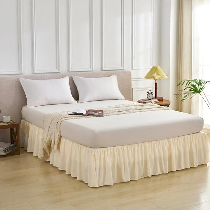 Bed Skirt Queen Size Ruffled Bed Skirt with Split Corners, Queen Bed Skirts 14 Inch Drop with Platform, 14'' Queen, Beige