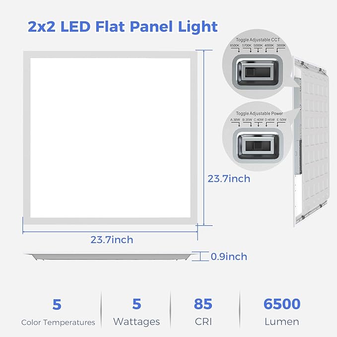 AIKVSXER 36 Pack 2x2 LED Flat Panel Light, Flush Mount Ceiling Light Kitchen Lighting Fixtures,Bright 6500LM,0-10V Dimmable,Switchable 3000K/4000K/5000K/5700K/6500K, 30W/35W/40W/45W/50W